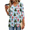 Women's Fashion Casual Christmas Print V-Neck Three-Quarter Sleeve Blouse