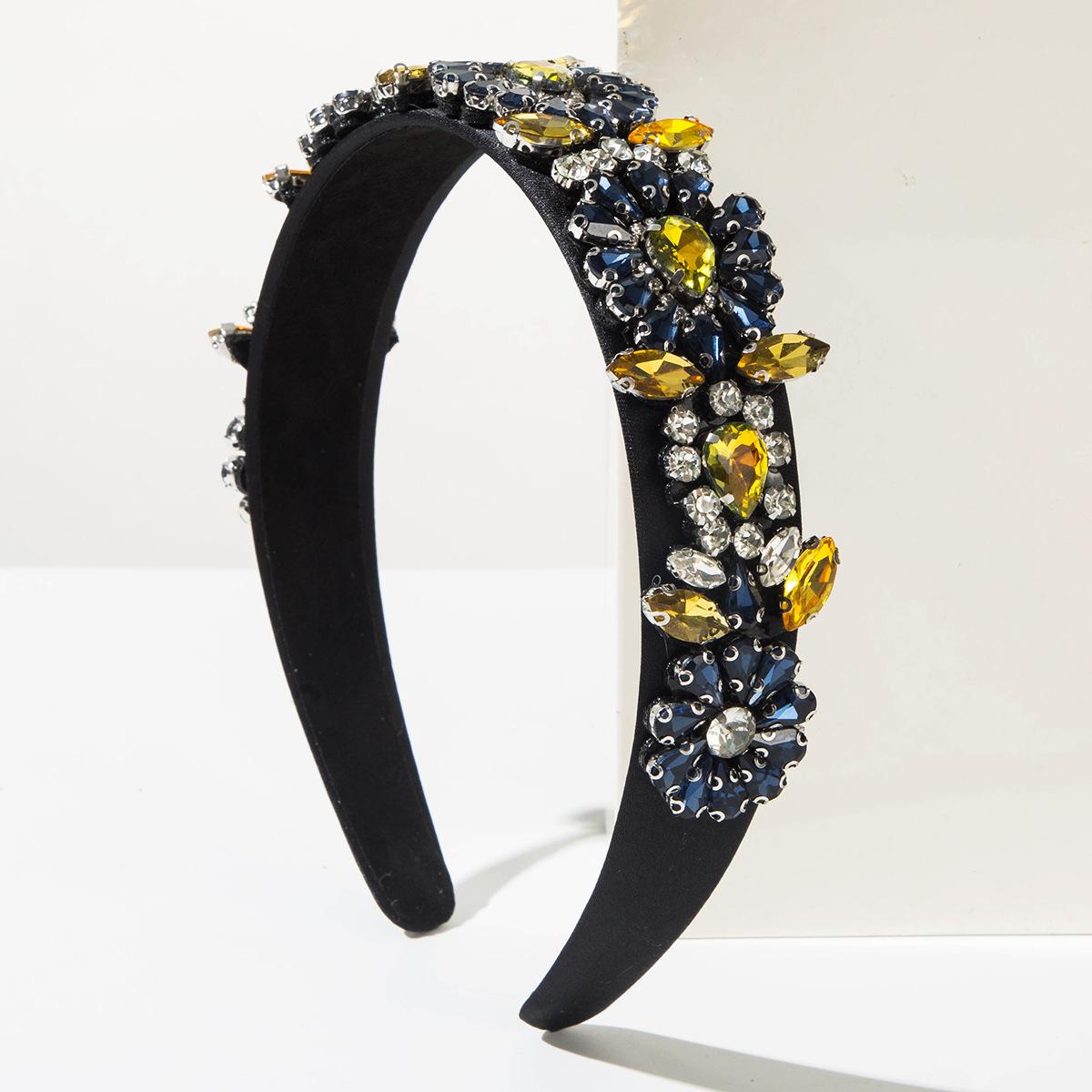 

Тяжелый крафт-ободок со стразами в стиле барокко, винтажный, высококлассный, французский, цветочный, широкий аксессуар для волос Blue and Yellow