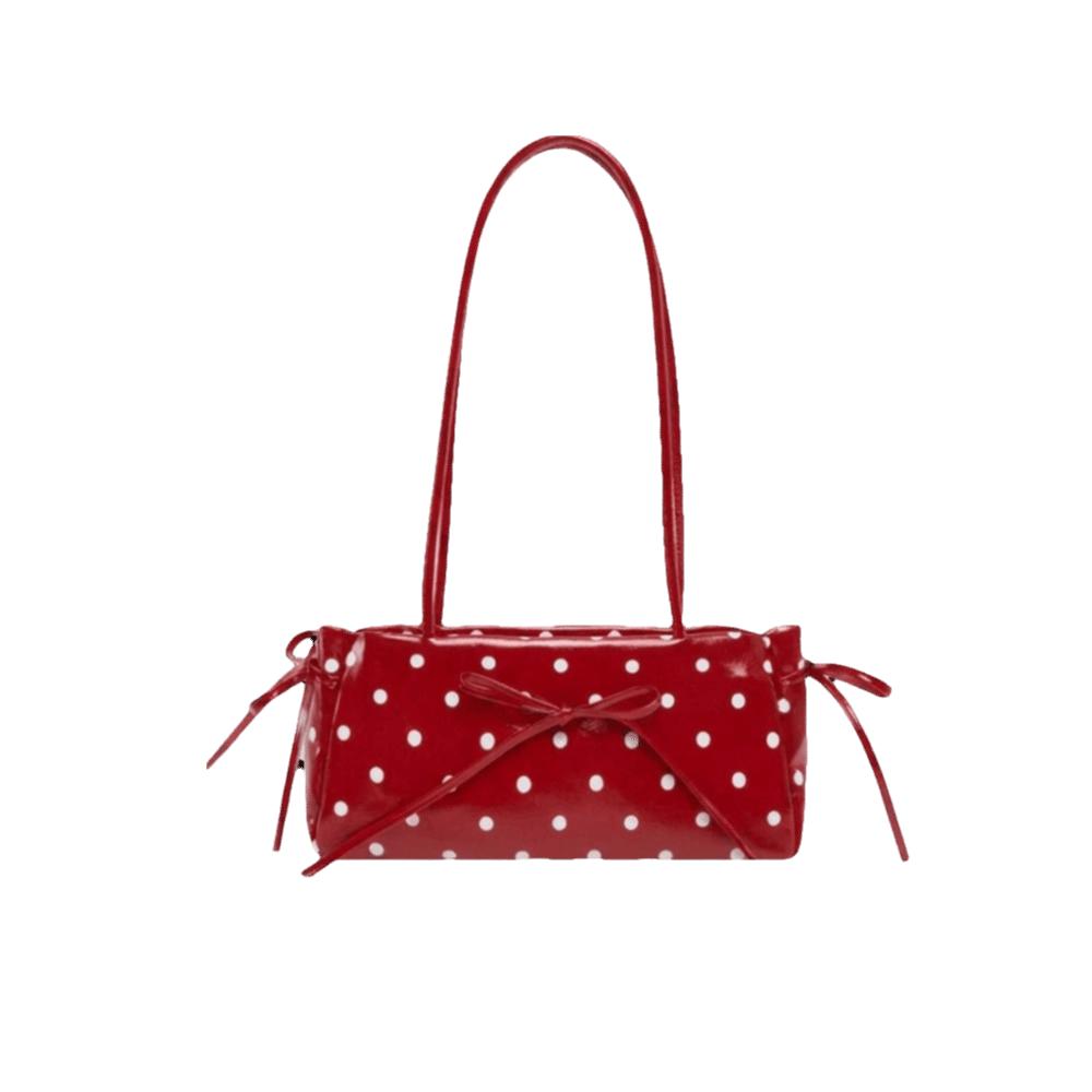 Glänzende PU-Schultertasche mit Schleife Elegante Schlanke Rechteckige Handtasche Gepunktete Unterarmtasche Reise