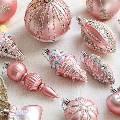 Pink Christmas Balls Pendants Ice Cream Pentagram Xmas Tree Hanging Ornaments Pinecone Shatterproof Merry Christmas Decor