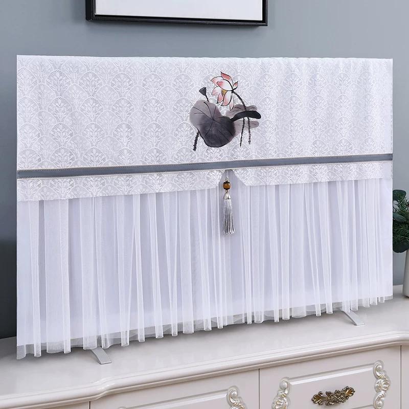 Desktop TV Dust Cover Hanging LCD Screen Lace Cover Curved Screen Universal Cover Cloth with Pendant Don't Need To Take It Off When You Turn It On