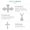 BISAER 925 Sterling Silver Cubic Zirconia Cross Pendant Necklace Chopin Chain Adjustable Plated Platinum Women Fine Jewelry