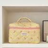 Checkered Cute Bow Travel Makeup Pouch with Zipper Toiletry Bag Cotton Quilted Cosmetic Organizer Case for Women and Girls