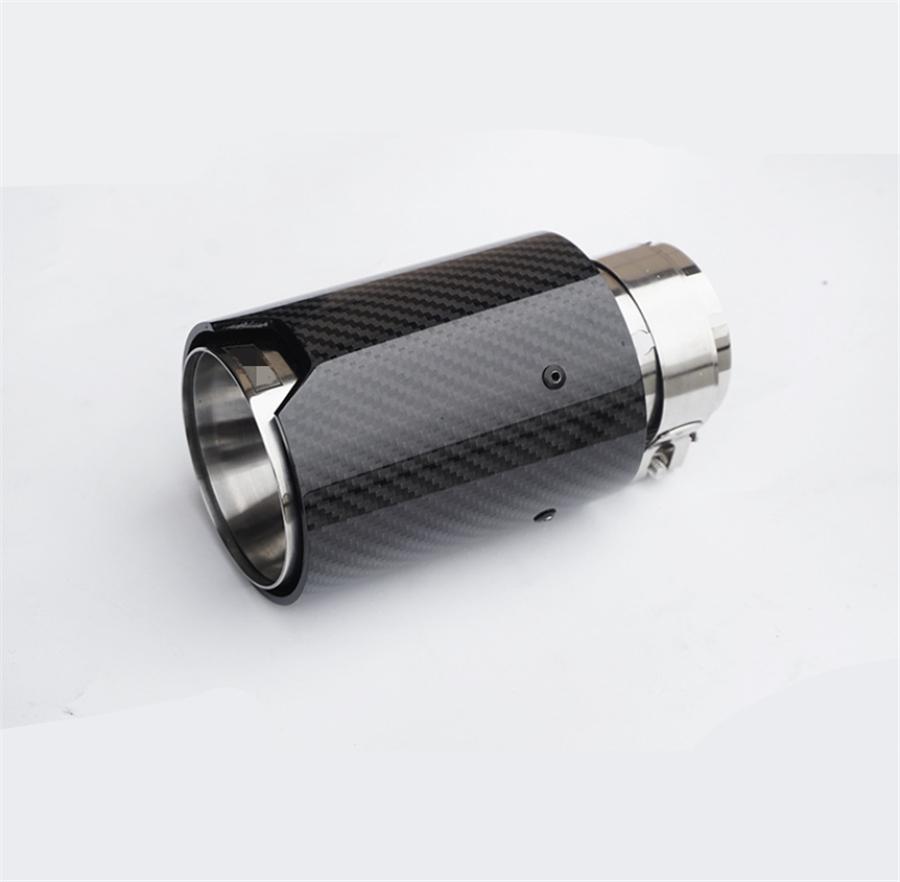 2Pcs Universal Glossy Black 100% Real Carbon Fiber Car Exhaust End Tips for BMW 2.5'' In, 3.2'' Out With Logo