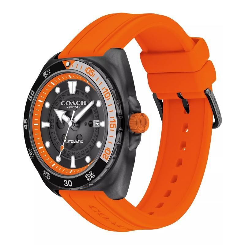 Coach Orologio da uomo Charter Automatico con cinturino in silicone arancione 44mm 14602716