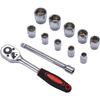 3/8 Inch Socket Set 12Pcs,10-24mm Metric Drive with 24-Teeth Quick-Released Ratchet Wrench and 6" Extension Bar,High Grade Chrome Vanadium Steel,Auto