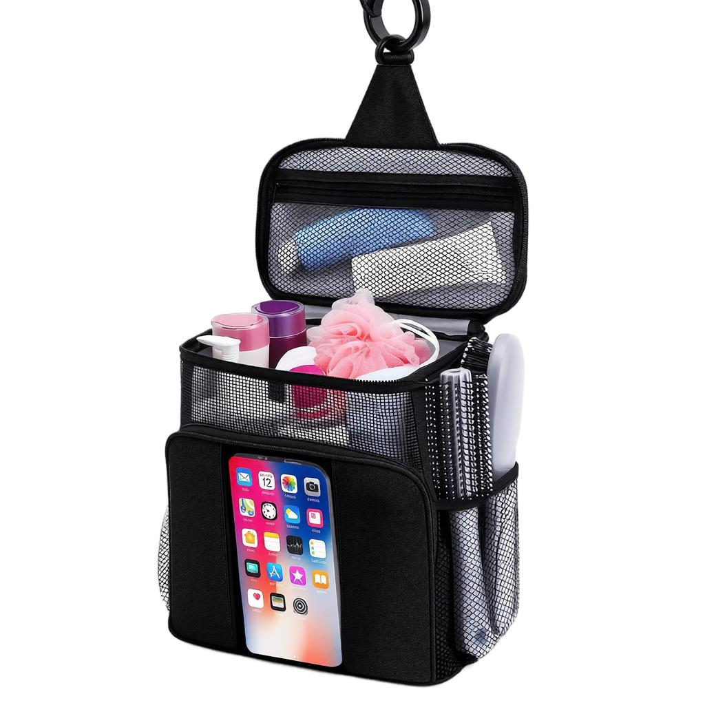 Tragbare Hängende Duschablage - Reise-Kulturbeutel mit Handyfach, Boden, Schnelltrocknendes Netz