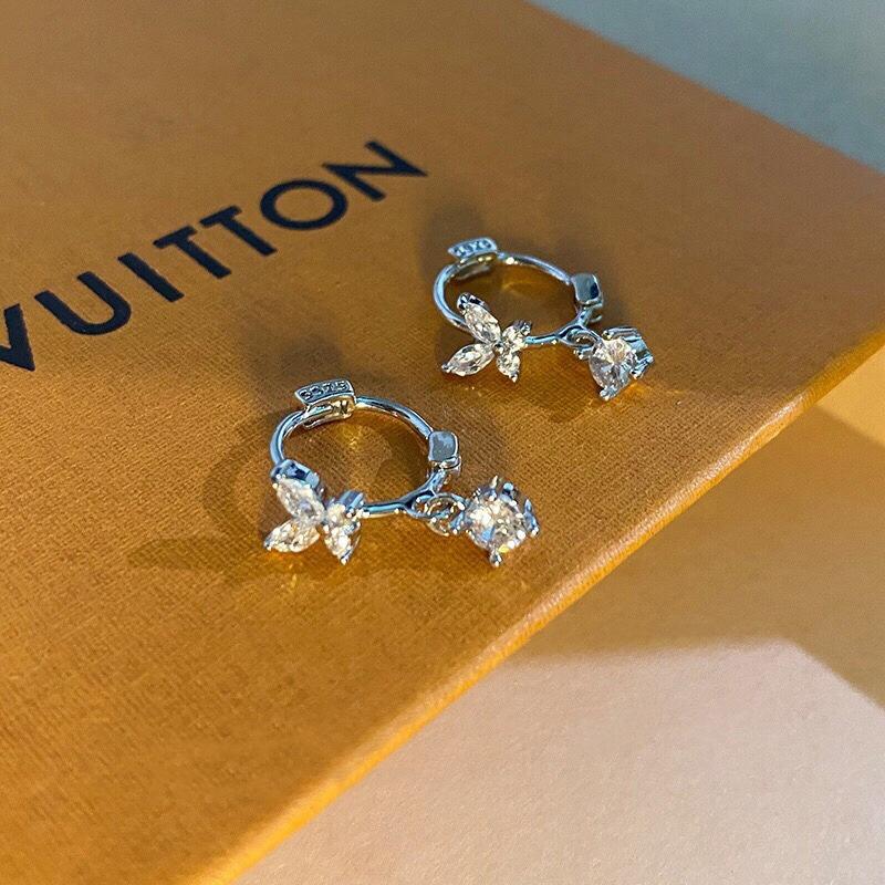 Silver Color Butterfly Flower Bow Zircon Earrings Women Luxury  Gorgeous Jewelry Accessories