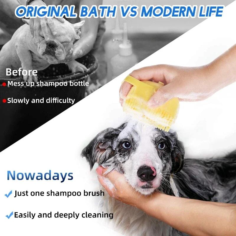Shampoo-Bürste für Haustiere, Hunde, 2,7 oz, 80 ml, Massagekamm für Katzen, Fellpflege, Schrubber zum Baden, kurzes Haar, weicher Silikonkautschuk