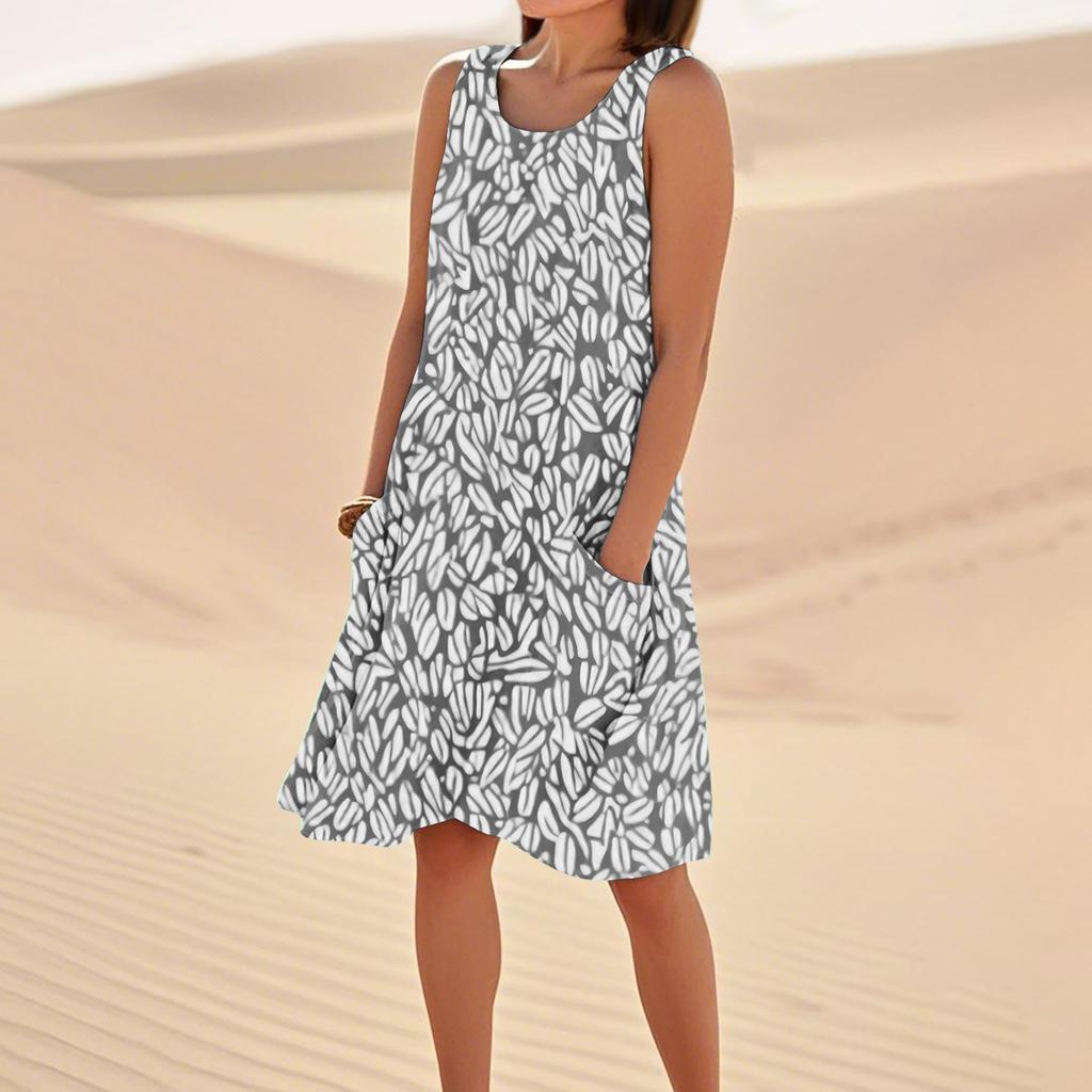 Women's Casual Summer Floral Print Sleeveless Pocket Dress