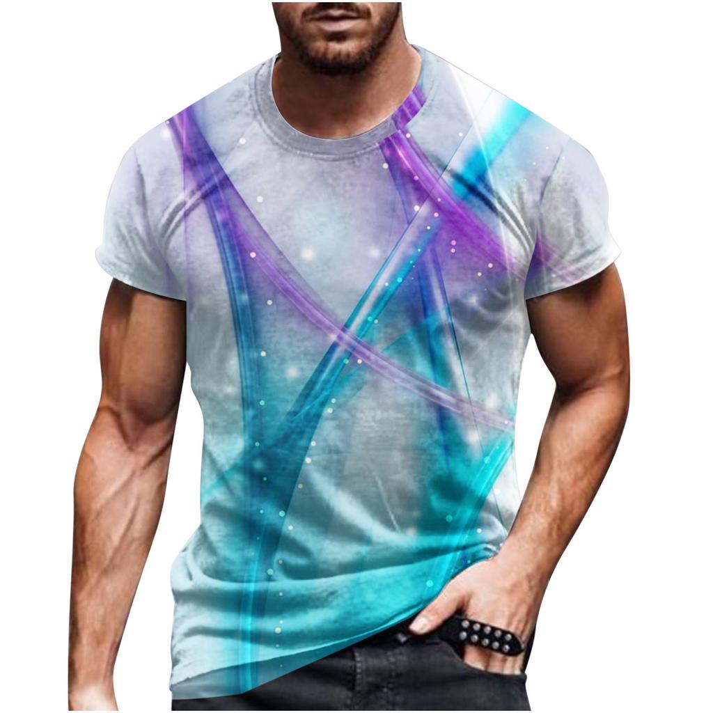Summer Round Neck 3D Line Print Top Fashionable Casual Short Sleeved Men's T-shirts