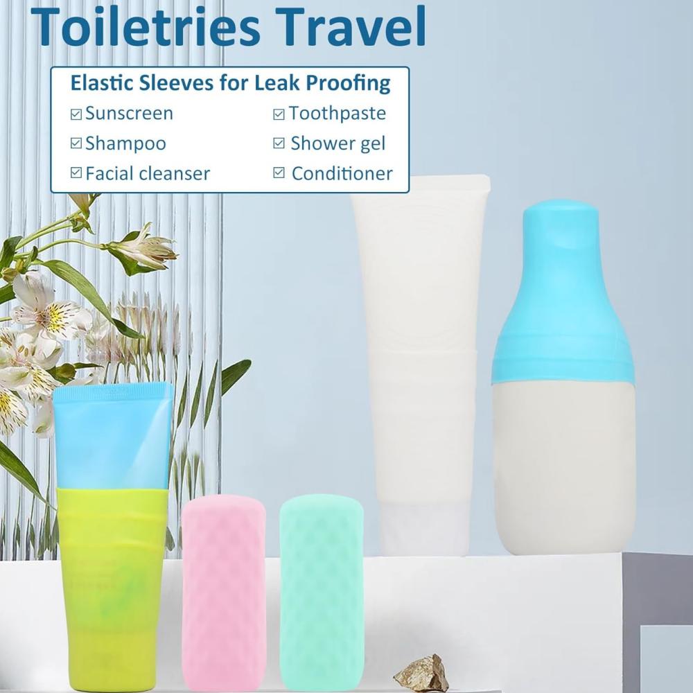 5/6 silicone bottle caps for travel essentials accessories, leak-proof elastic caps, suitable for travel-sized bottles of toilet