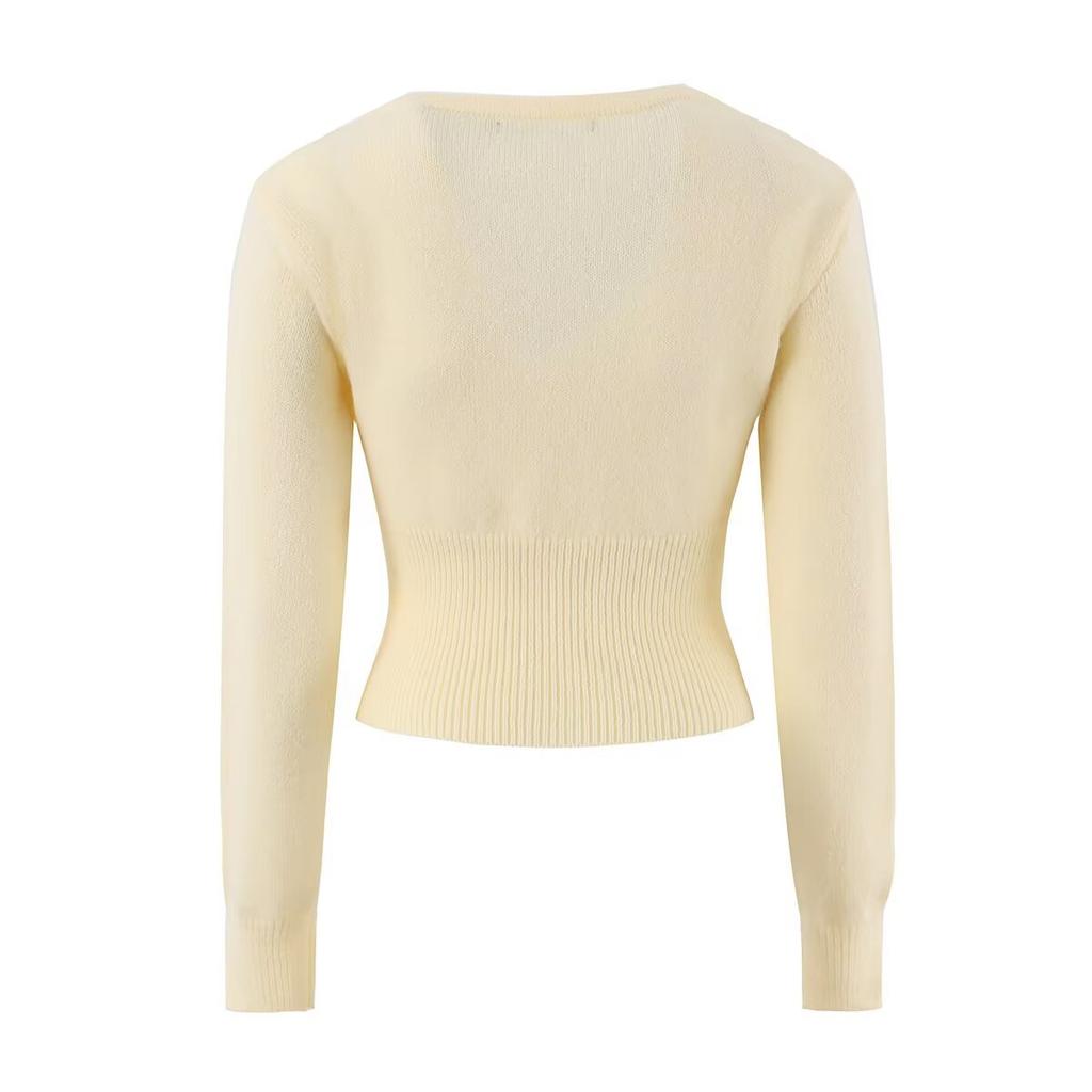 European and American style, new women's clothing, foreign style, versatile V-neck wrap-up knitted short sweater top