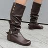 Women's Flat-bottomed Casual Boots Autumn and Winter New Inner Height Increase Solid Color Large Size Medium Boots