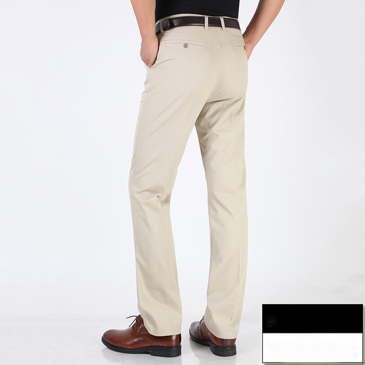 Pantaloni Casual in Cotone da Uomo di Mezza Età e Anziani Sezione Sottile Estiva Dritti Larghi Vita Alta Pantaloni da Padre Caricati Pantaloni da Uomo di Mezza Età