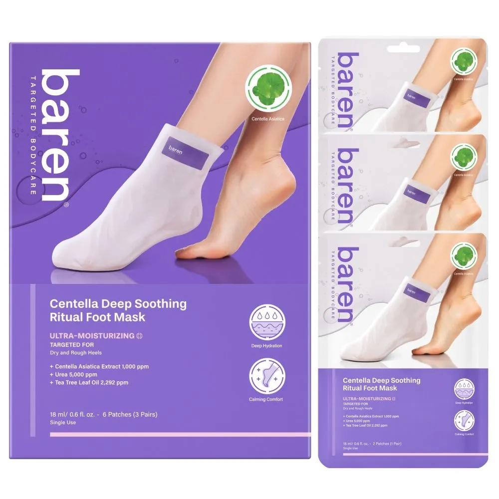 Baren Centella Deep Soothing Exfoliating Foot Mask Moisturizing Foot Pack 1 Box (3 Pairs)