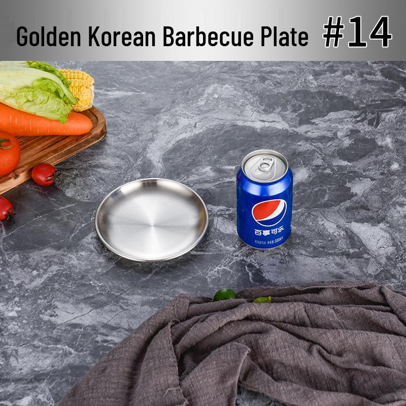 

Stainless Steel Round BBQ and Cake Plates - Versatile Trays for Korean BBQ, Western Dishes, and Buffets