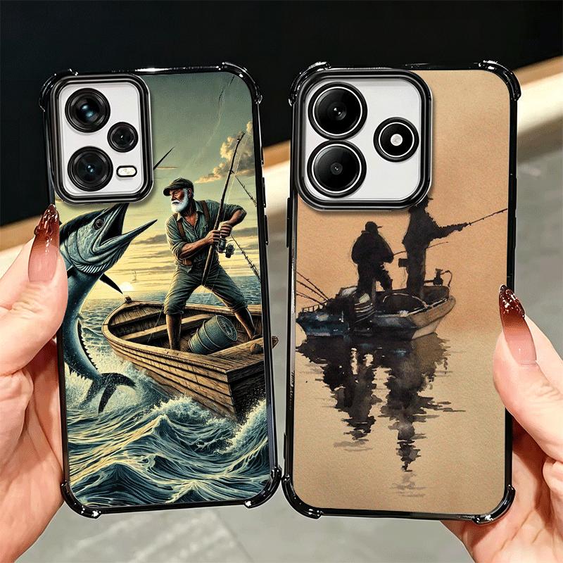 Hunting Fishing Man Plating Phone Case For Xiaomi Redmi Note 14 15 Pro Plus 13 12 11 11S 11T 10 9S 9 5G Anti-Fall Airabag Cover