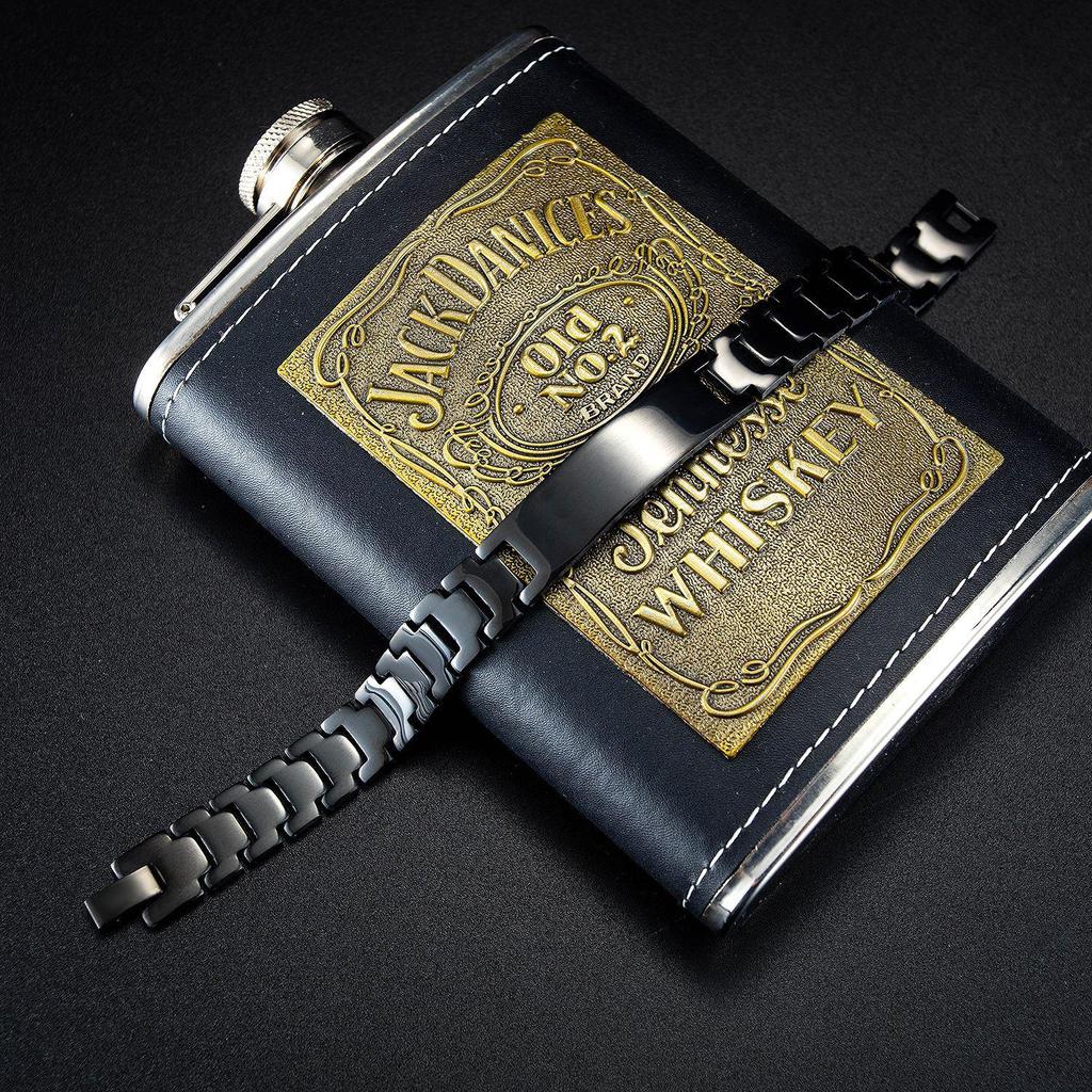 Japanese & Korean Style Men's Black Stainless Steel Engravable Bracelet