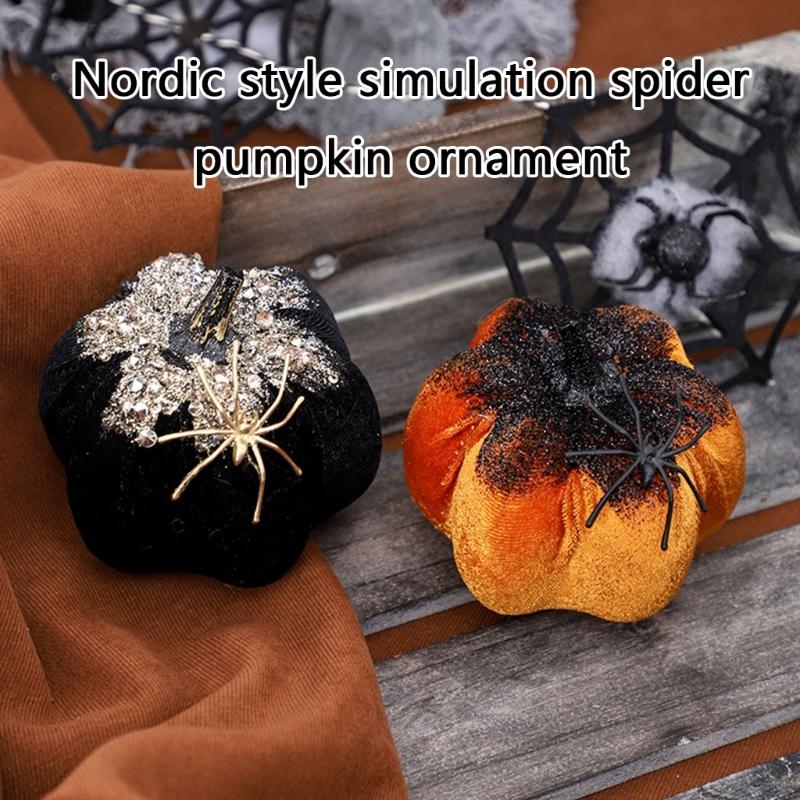 Halloween Pumpkin Decorations Decorative Pumpkins Spiders Pumpkin Figurine Sculptures Table Ornament Holiday Party Decors