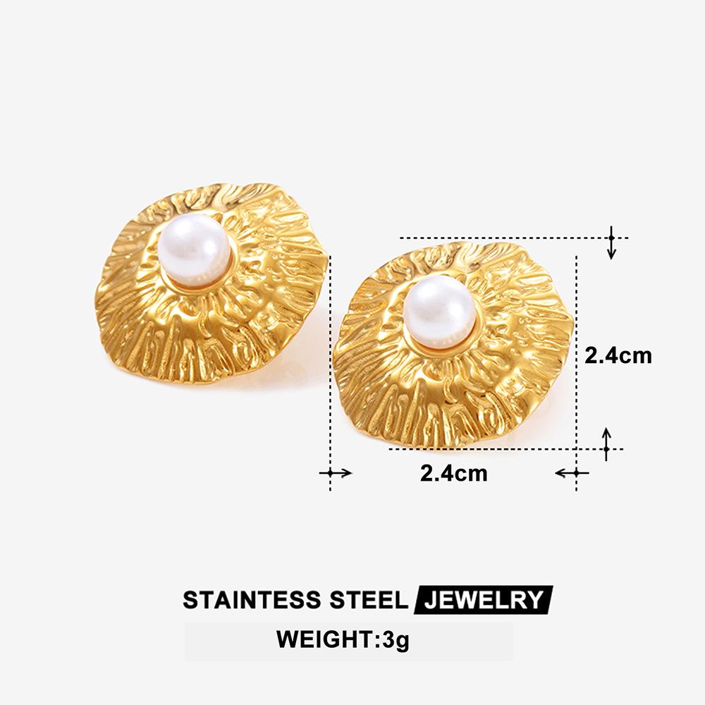European Light Luxury Retro Titanium Steel Pearl Stud Earrings, Women s Non-Fading 18K Gold Jewelry