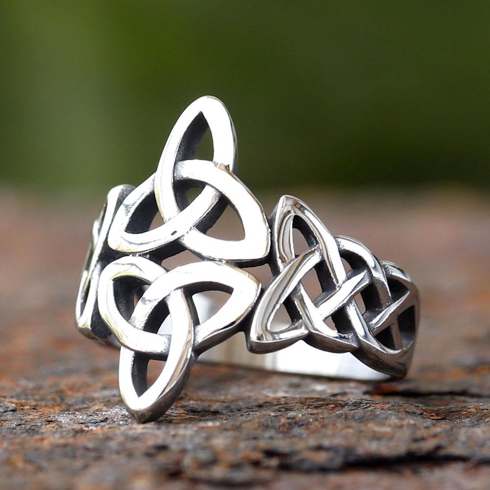 Vintage Hollow Out Celtic Knot Ring Stainless Steel Trinity Irish Viking Jewelry Gift for Men Women 7