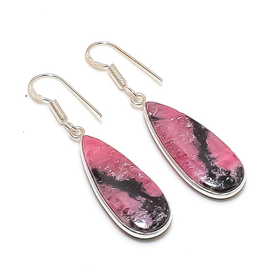 Natural Rhodonite Gemstone 925 Sterling Silver Jewelry Earring 1.85  AE-12152
