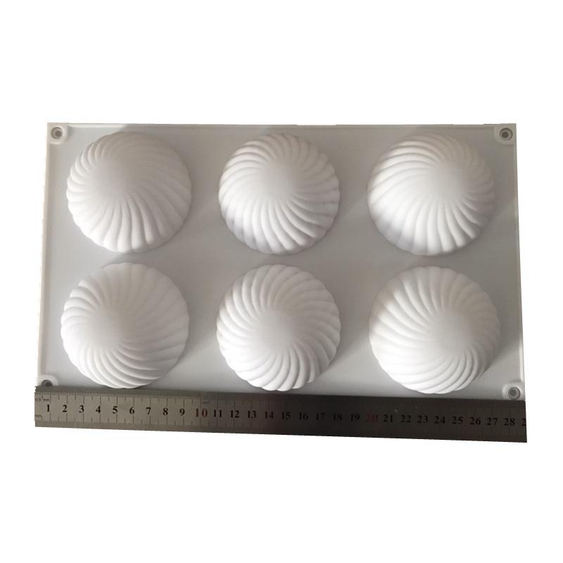 Semicircle Spiral Silicone Mold for Ice Cream, Mousse, Baozi, Christmas Hat, Cake, and Chocolate (6-cavity).