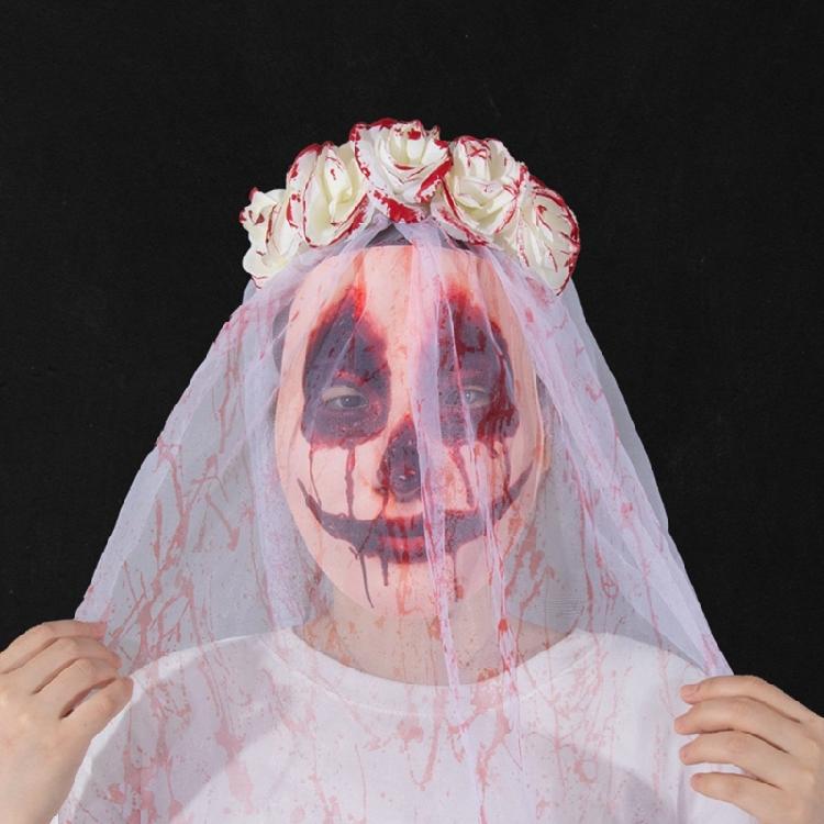 Spooky Gothic Bride Headwear Flower Headband Veil for Halloween Parties Masquerades Mask Day of the Death Bridal Costume