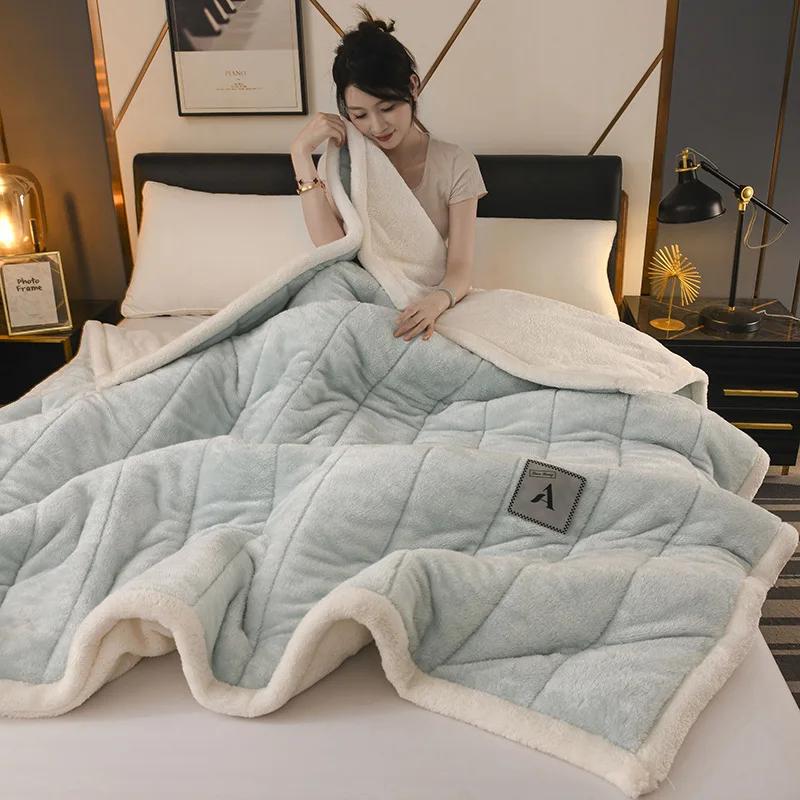 Super měkká hřejivá deka tepelná třívrstvá vážená sametová jednobarevná přikrývka na postel fleecová deka přehoz na postel pro dospělé zimní