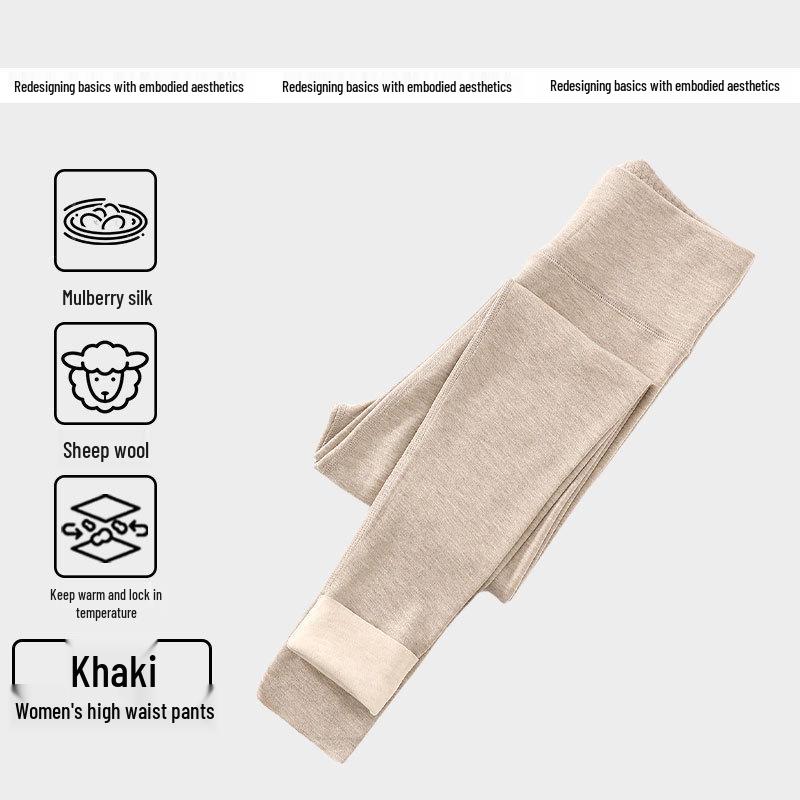 

Mulberry Silk Cashmere High-Waist Fleece-Lined Long Patch Leggings for Women M 80-100 lbs