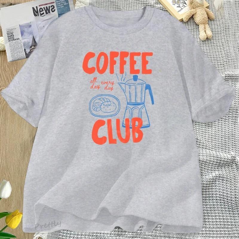 Coffee Club T Shirt Women Funny Coffee Lover Retro Tshirt Trendy Short Sleeve Tee Harajuku Graphci T Shirts Streetwear