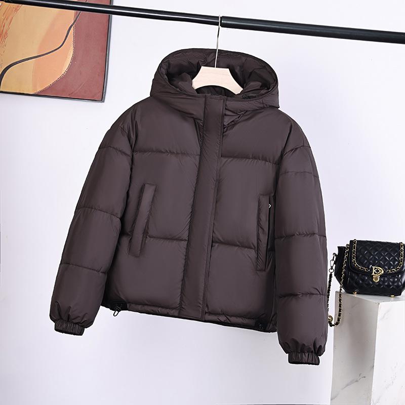 Hooded solid color down cotton jacket women's 2025 New Year short cold-proof bread jacket student Korean padded jacket
