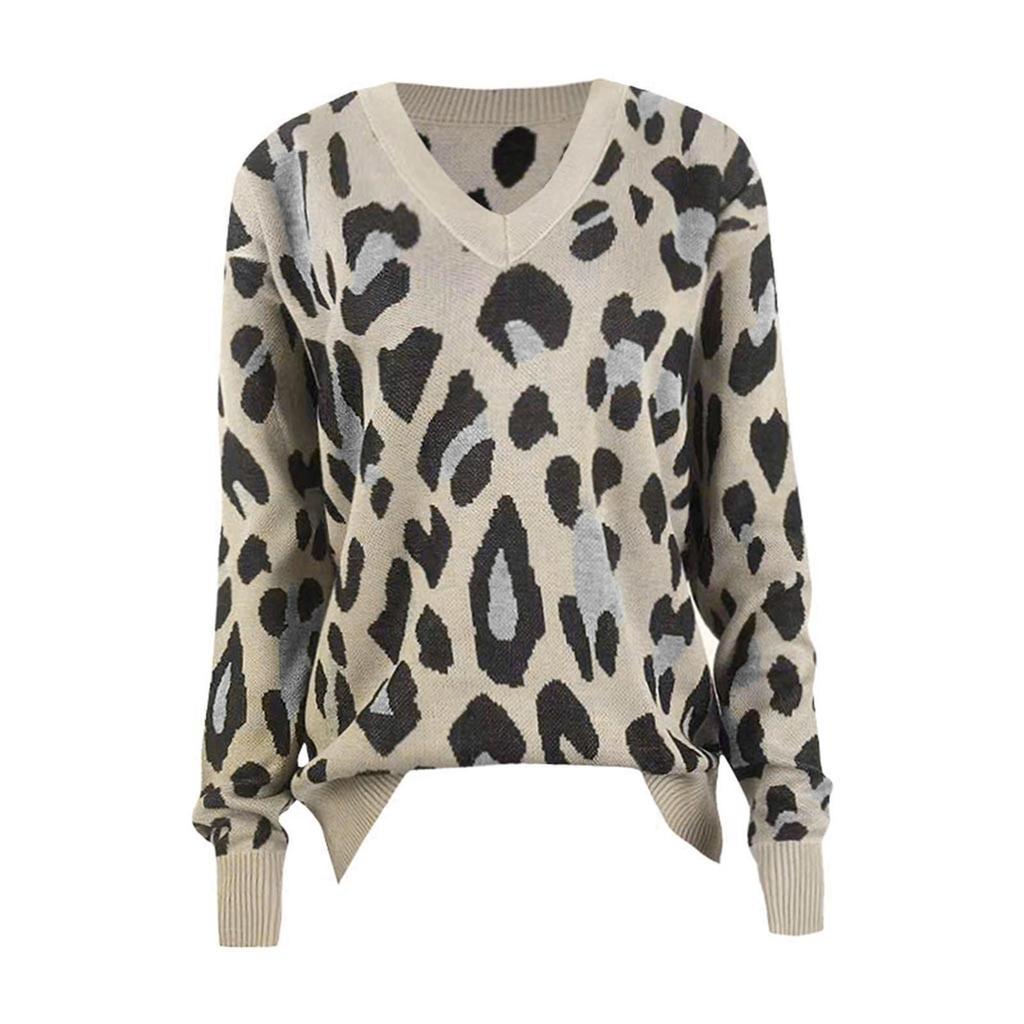 Women's Loose Knitted Star Shape Print Long Sleeve V-Neck Sweater Blouse