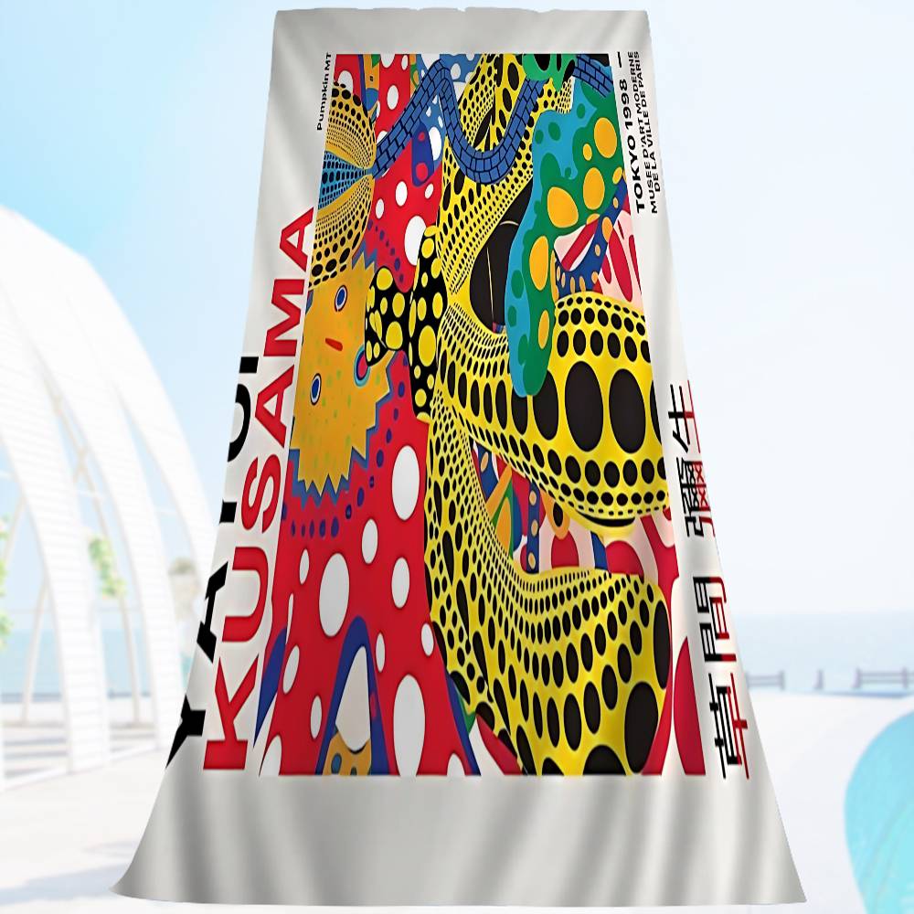 Y-Yayois K-Kusamas Art Exhibition Bath Towel Microfiber Soft Water Absorbing Breathable For Girl Kids Decorative Cartoon Beach Towel