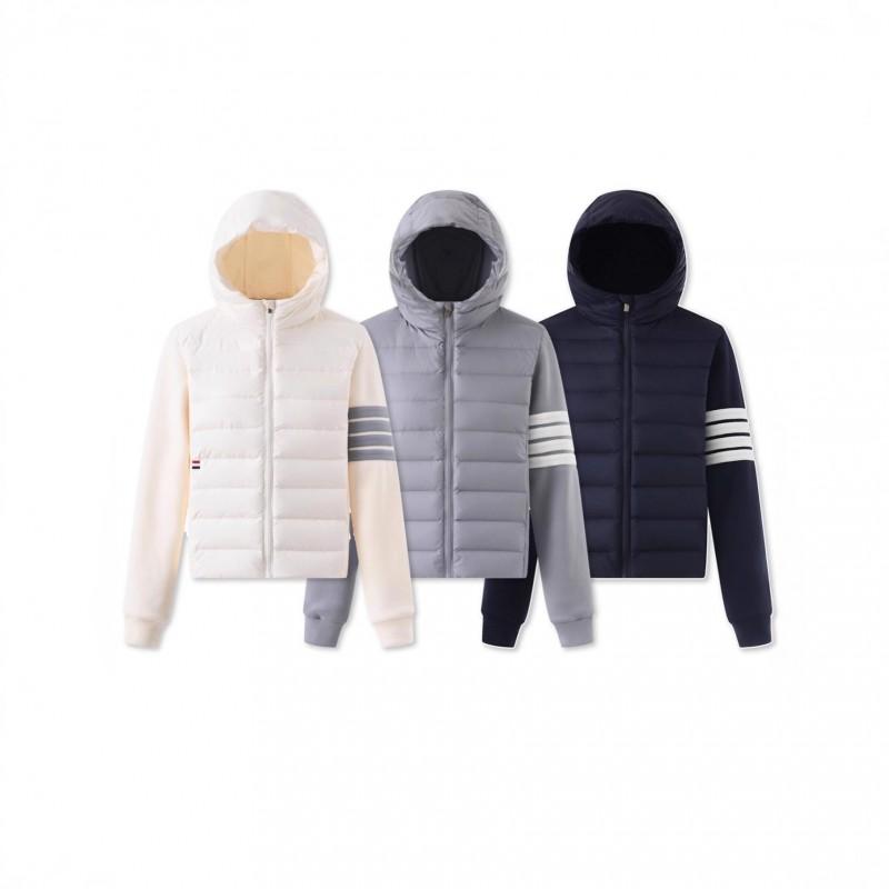 2026 Womens Hooded Down Jacket TB Stripe Spliced Outdoor Sports Warm Winter Coat