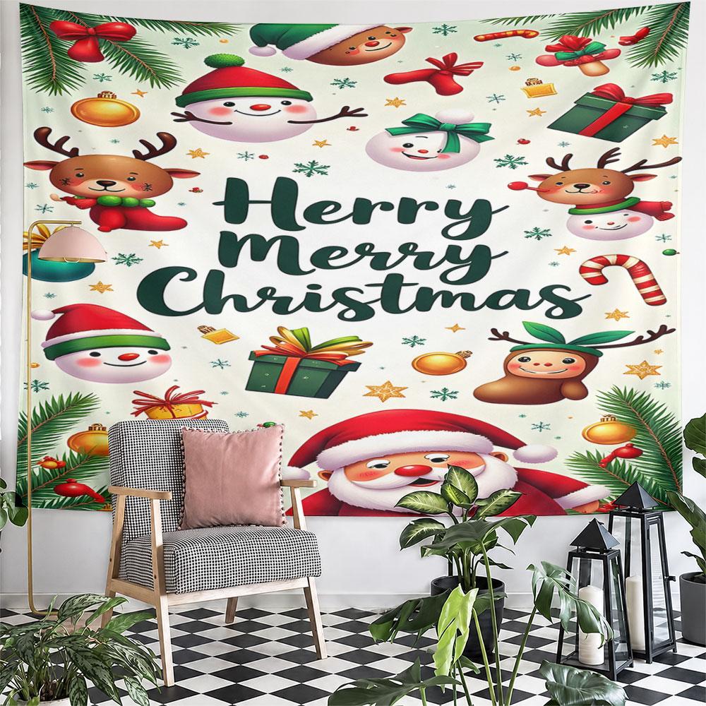 Merry Christmas Festive Design Pattern Wall Hanging Tapestry Decorative Tapestry Home Decor for Bedroom and Living Room