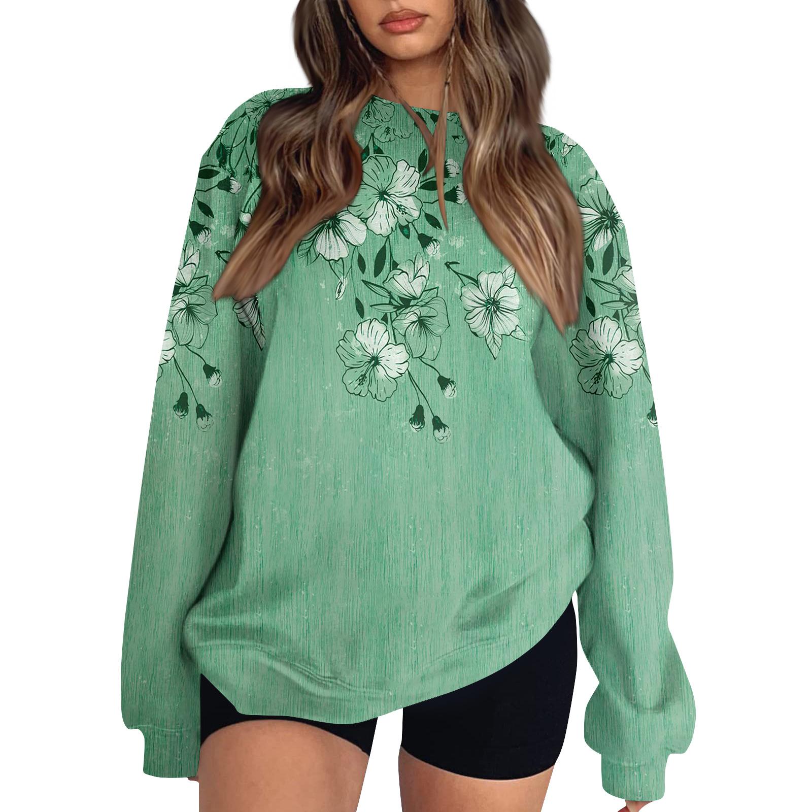 

Женские топы Женский свитшот с длинным рукавом Повседневный с круглым вырезом Свободного кроя Пуловер Флисовые топы S зелёный