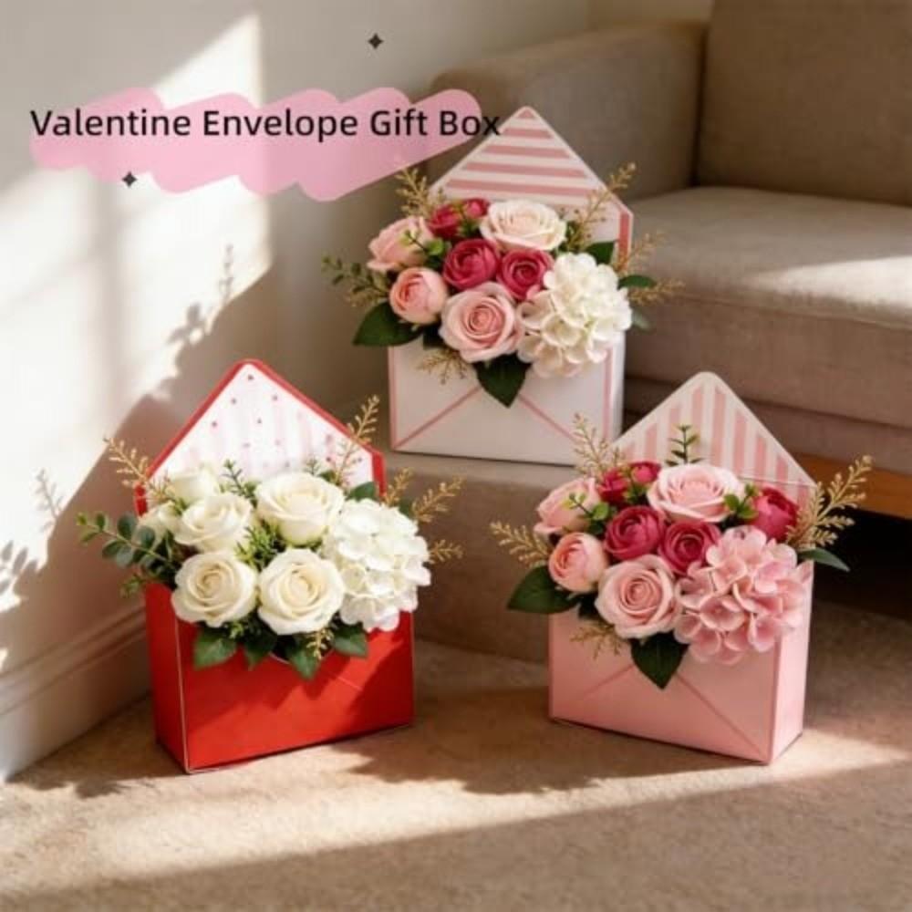 New Folding Valentine Envelope Boxes Empty Stripes Flower Bouquet Package DIY Flower Bouquet Paper Boxes Valentine's Day