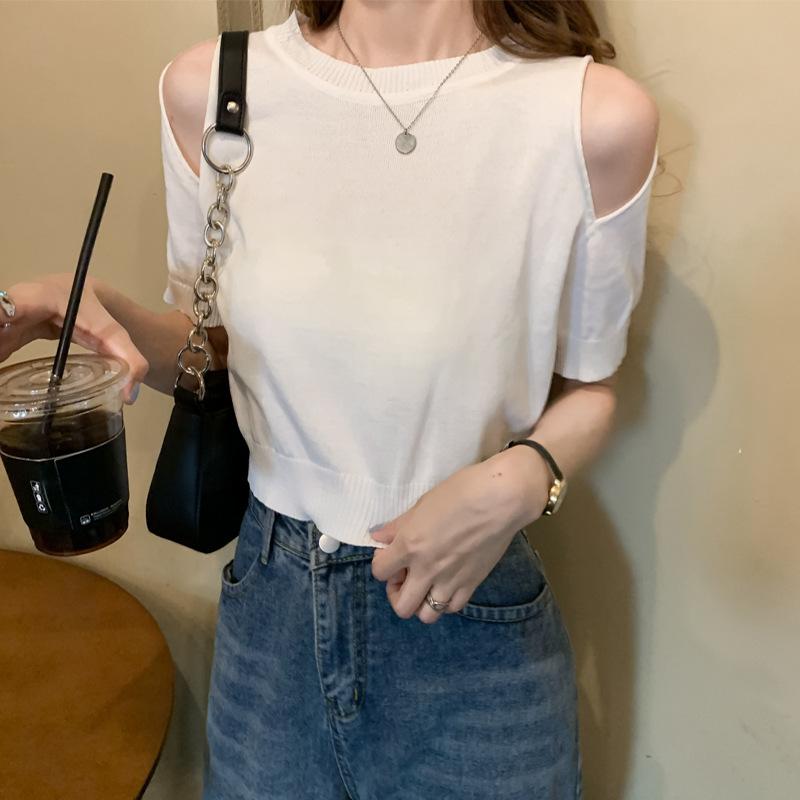 Summer Fashion Slim Solid Short Sleeve T-shirt Women Girl New Streetwear Basic Female Crop Top Off Shoulder Harajuku Clothes