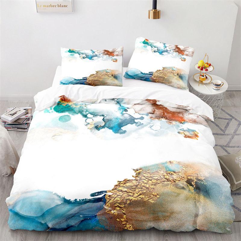 Blue Marble Print Duvet Cover Abstract Geometric Bedding Set King For Girls Kids Teens Microfiber Quilt Cover With Pillowcases