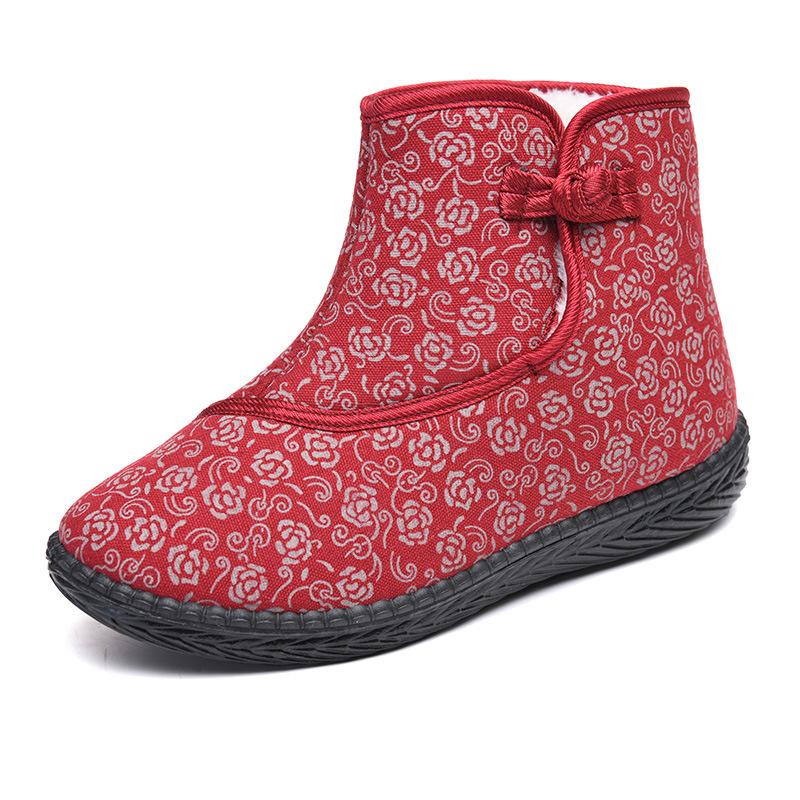 Processing Customized Old Beijing Cotton Shoes Women's Winter Velvet Grandma Shoes Middle-aged and Elderly Thickened Warm Mother Cotton