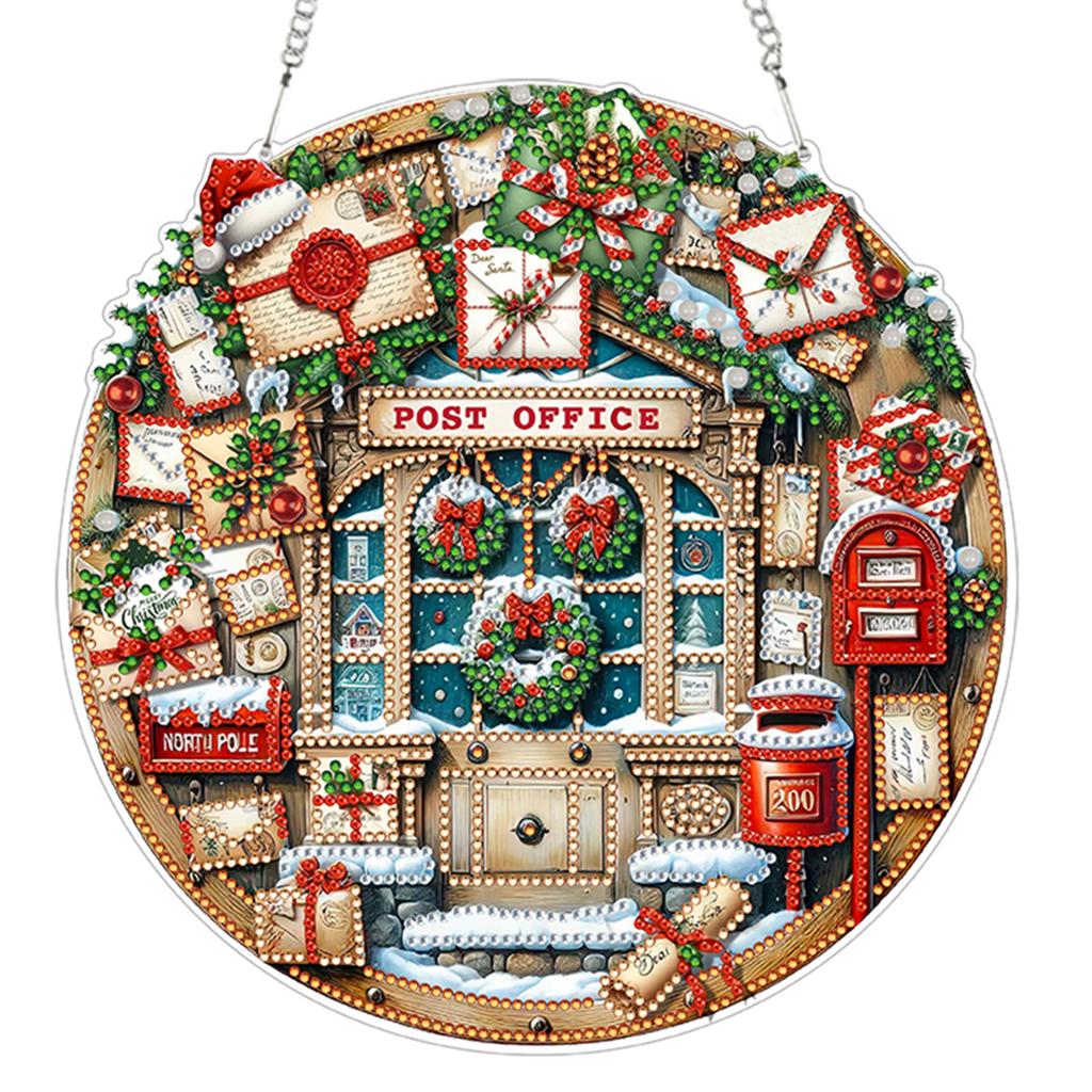 Christmas 2D Flat DIY Acrylic Diamond Painting Kits Hanging Gem Art Paintings Charm for Living Room Home Office Decoration