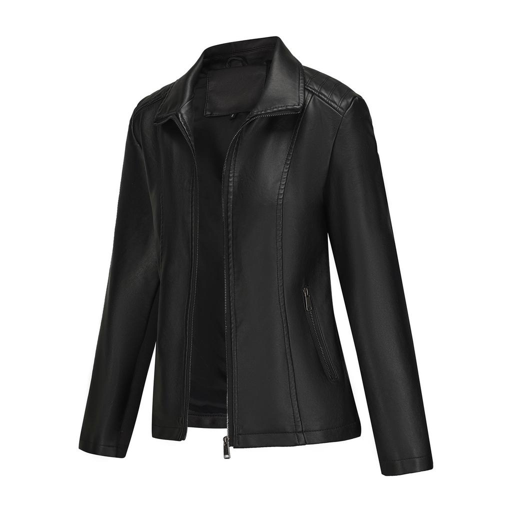Ladies Fashion Casual Solid Color Outdoor Leather Jacket Short Coat