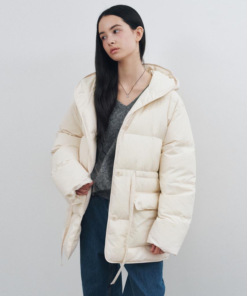 MONGDOL Duck Down String Belted Half Padded Jacket Cream Mdjp025Cream