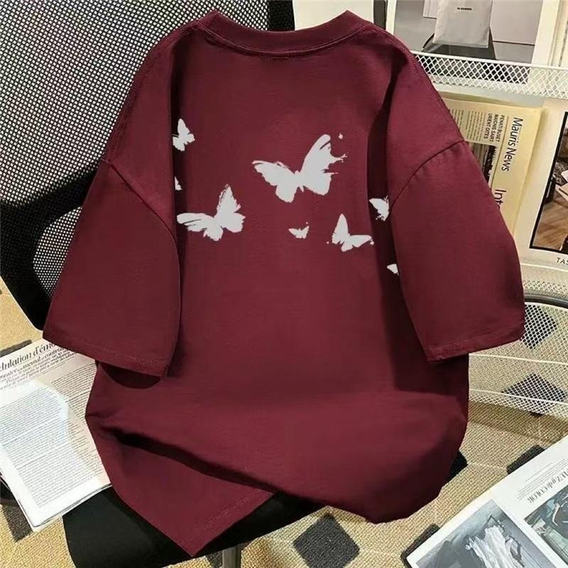 Women's Butterfly Print Oversized T-Shirt Casual Loose Short Sleeve Cotton Top Summer Tee