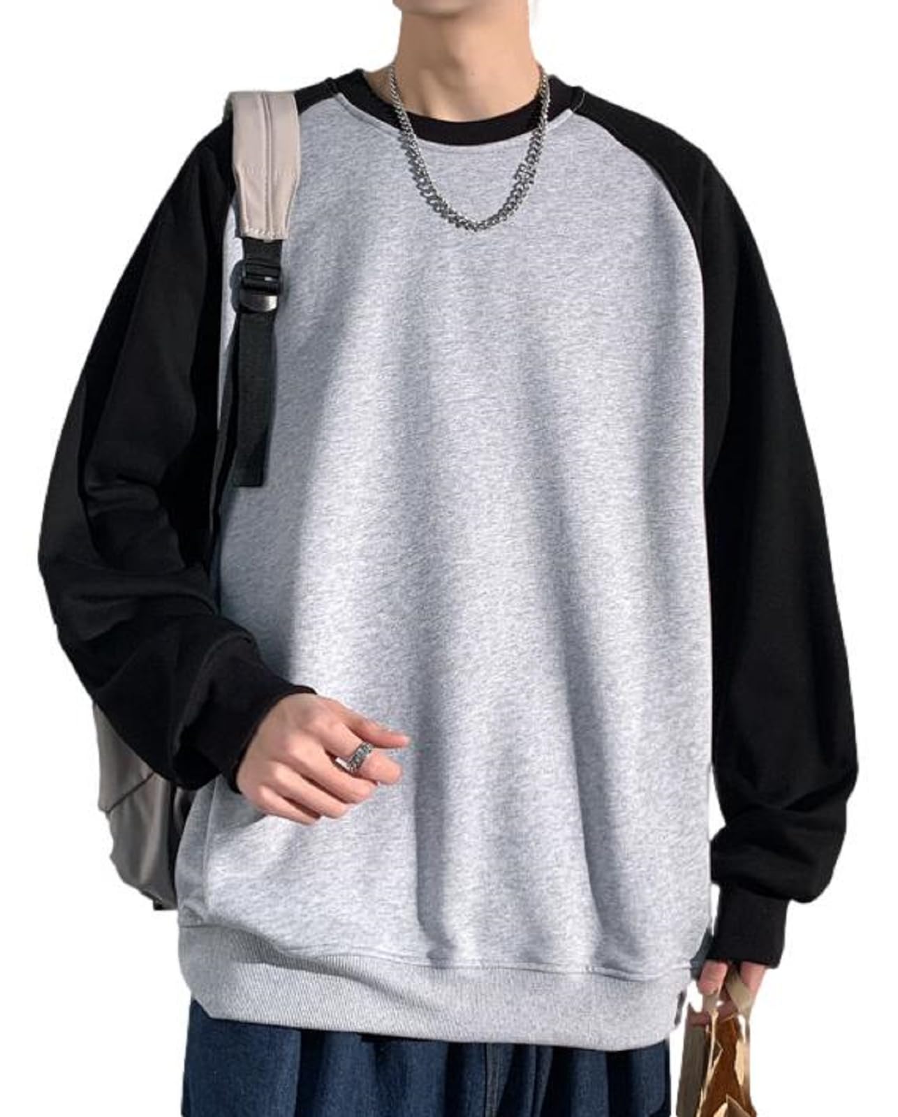 

Ririka Men s Raglan Sleeve Oversized Sweatshirt with Fleece Lining, Perfect for Baseball, Sports, and Cold Weather (Large, Black)