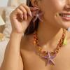 Exaggerated Enamel Starfish Conch Pendant Necklace Earrings Set For Women Men Boho Ocean Beach Sea Star Summer Party Jewelry Set