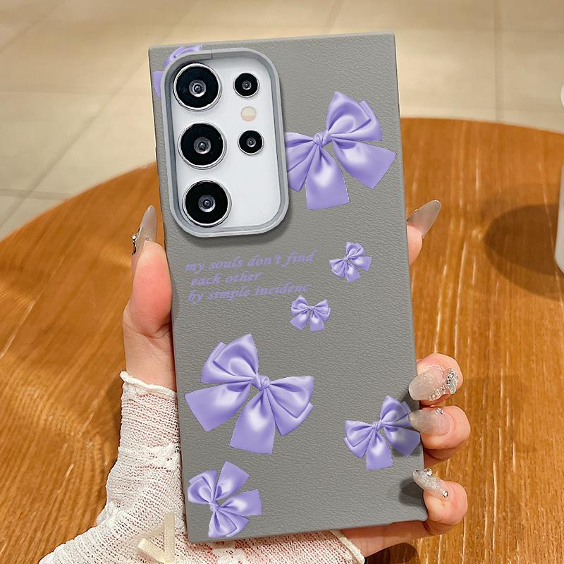 Bowknot Print TPU Soft Leather Texture Magnetic Case For Samsung S25 S24 FE S23 Ultra S22 S21 Wireless Charge Matte Shockproof Slim Phone Cover