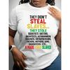 Casual Round Neck Letter Print T-Shirt, Juneteenth Celebration, Breathable & Stretchy, All Seasons European Size